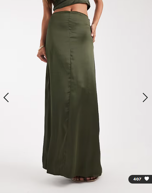 ASOS DESIGN satin co-ord maxi skirt in green