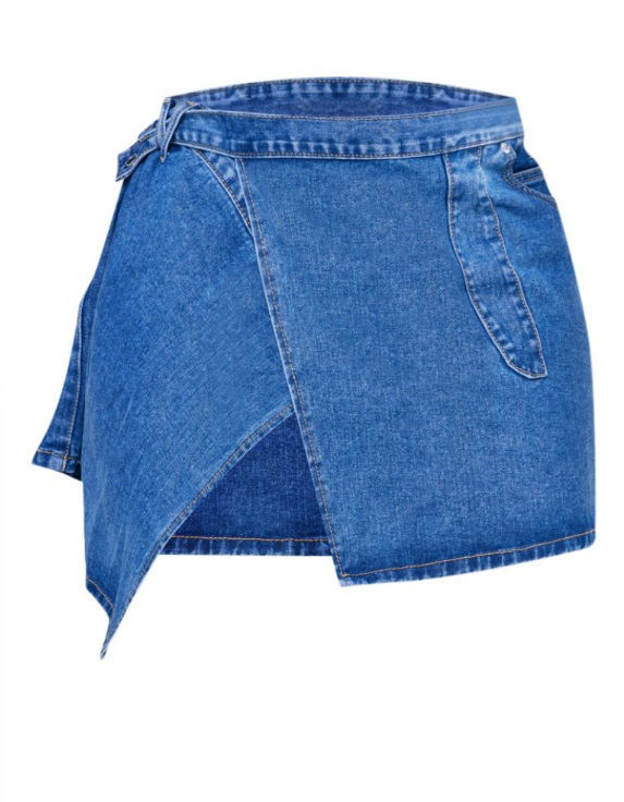 Plt Plus Mid Blue Wash Wrap Denim Mini Skirt
