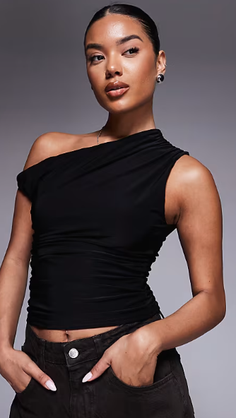 Asos - Kaiia exclusive double layered slinky off shoulder top in black