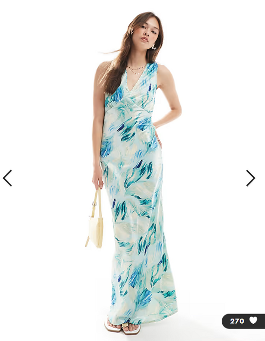 Vero Moda v-neck open back maxi dress in abstract blue print