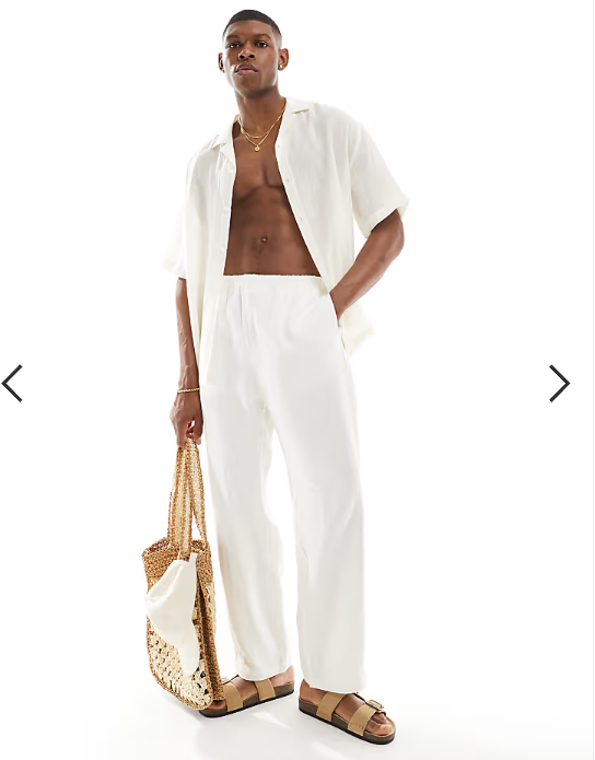 Weekday Seth linen blend trousers in off-white