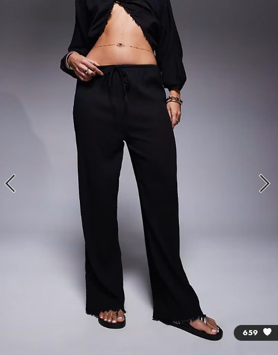 Asos - mira cotton crinkle wide leg beach trouser in black