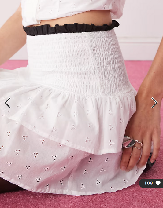 COLLUSION broderie skirt co-ord in white