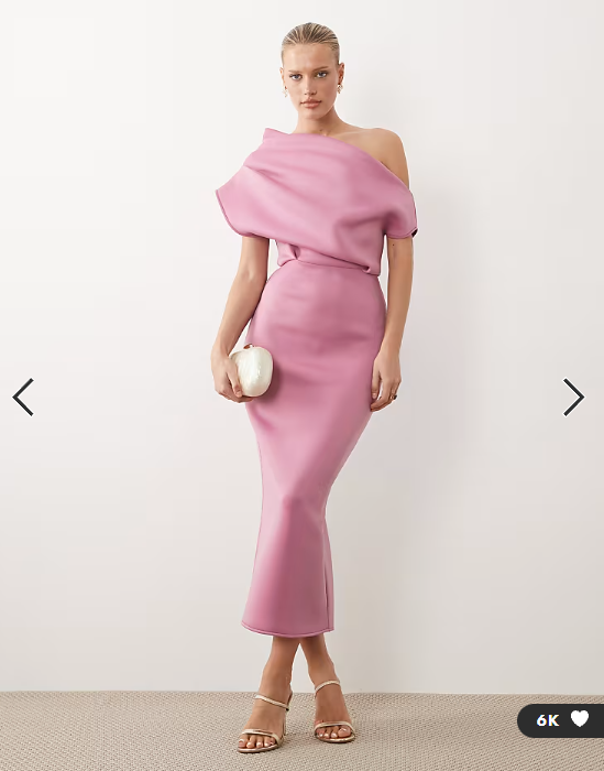 ASOS DESIGN dramatic neckline midi dress in rose scuba-style fabric