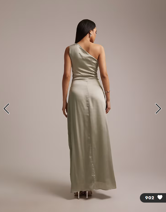 TFNC Bridesmaid satin one shoulder wrap skirt maxi dress in sage green