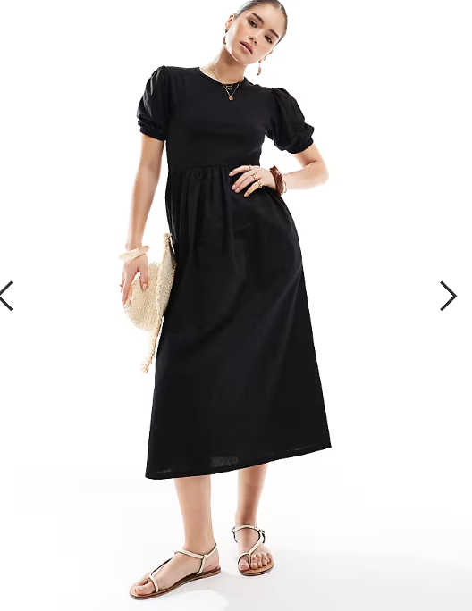 Threadbare jersey and poplin mix short sleeve midi dress in black