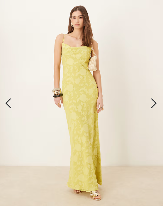 Pretty Lavish cowl neck jacquard slip maxi dress in chartreuse