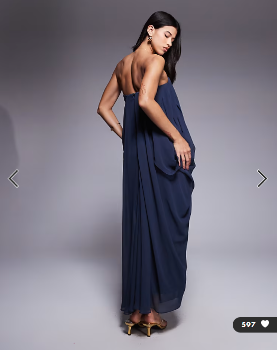 ASOS DESIGN bandeau draped midaxi dress in ink blue