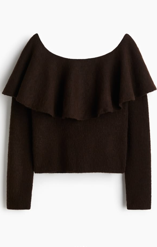 H&M FLOUNCED OFF-THE-SHOULDER SWEATER