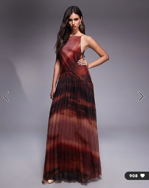 ASOS DESIGN square neck dropped waist maxi dress with pleated skirt in ombré print