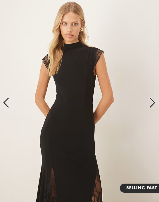 ASOS DESIGN high neck cap sleeve maxi dress with lace insert detailing in black