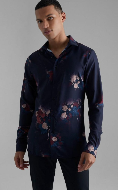 BoohooMAN Tall Long Sleeve Floral Shirt - purple
