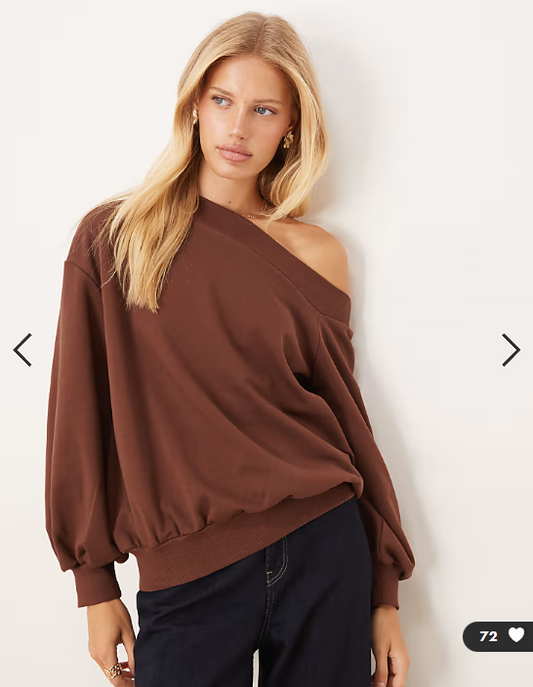 ASOS DESIGN slouchy off shoulder oversized sweat in brown