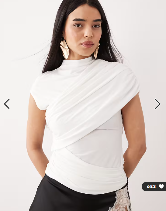 ASOS DESIGN slinky ruched drape detail top in cream