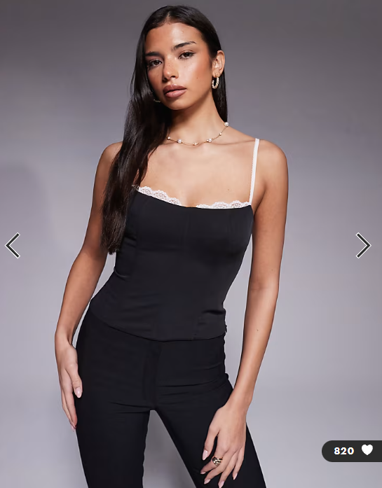 The Frolic exclusive lace trim corset cami top in black