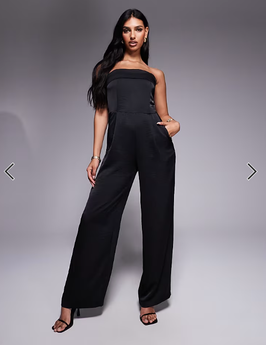 TFNc - satin bandeau wide leg jumpsuit in black