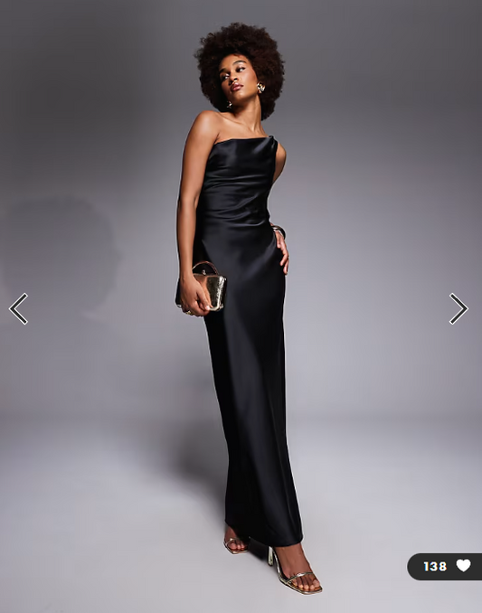 ASOS DESIGN Tall one shoulder asymmetric drape satin maxi dress in black