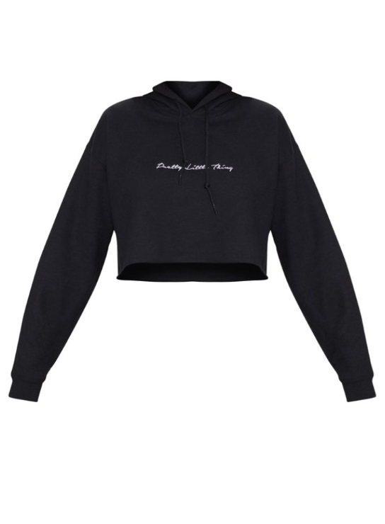 Plt - Black Oversized Cropped Hoodie