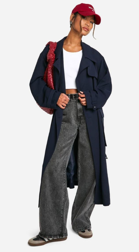 Boohoo - Belted Trench Coat - navy