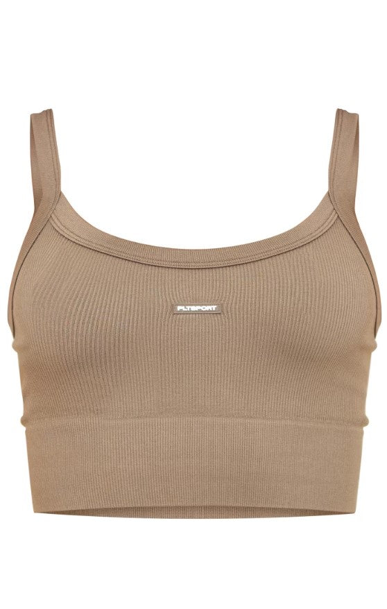 Brown Seamless Rubber Badge Detail Crop Top