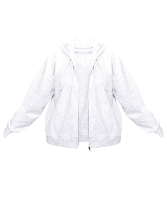 Plt - Plus Grey Premium Embroidered Oversized Zip Front Hoodie