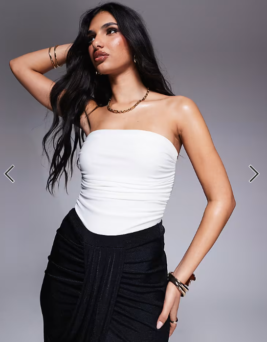 ASOS DESIGN slinky ruched bust bandeau bodysuit in ivory
