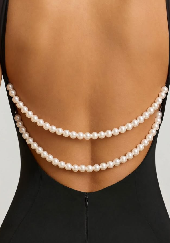 OhPolly-Pearl-Detail Halterneck Maxi Dress in Black