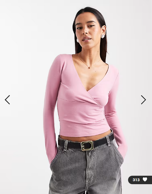 Asos - Hollister long sleeve wrap top in pink