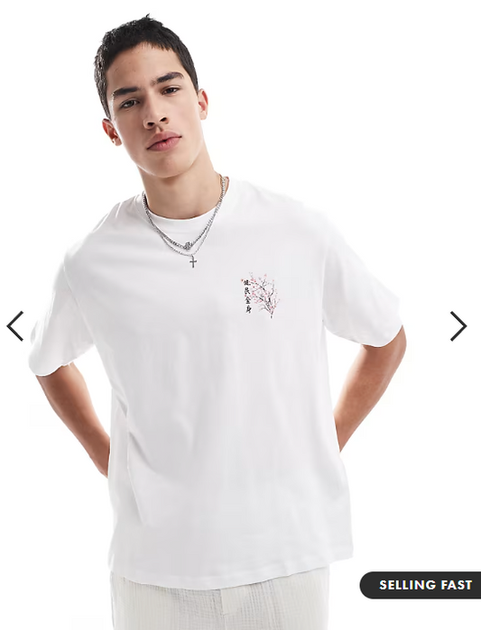 Jack & Jones oversized t-shirt with japanese blossom print in white