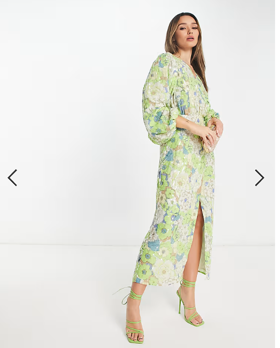 ASOS EDITION sequin wrap midi dress in floral print