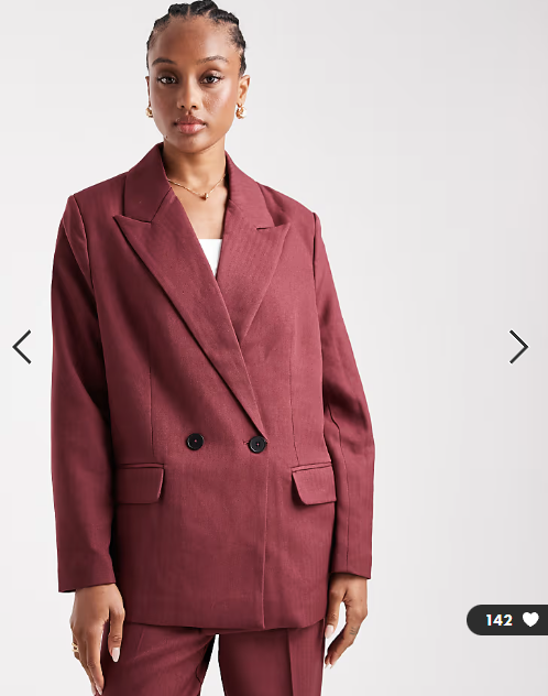 Vero Moda Tall tailored herringbone co-ord blazer in burgundy