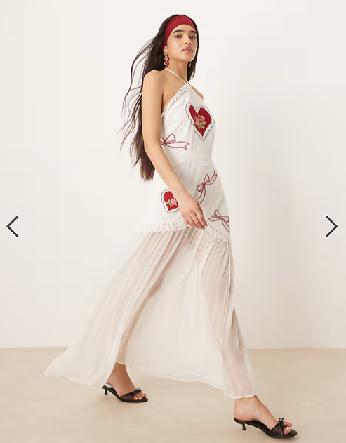 For Love & Lemons Mi Amore embroidered maxi dress in white