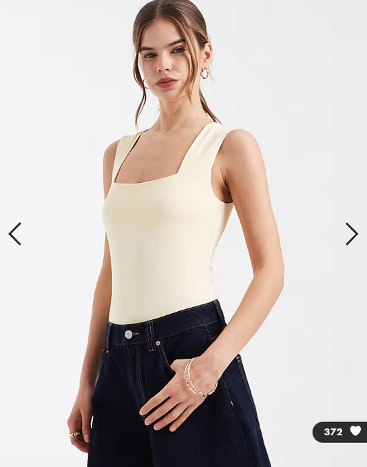 New Look square neck bodysuit in light yellow