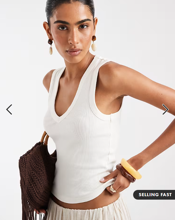 ASOS DESIGN ribbed v neck vest in ivory