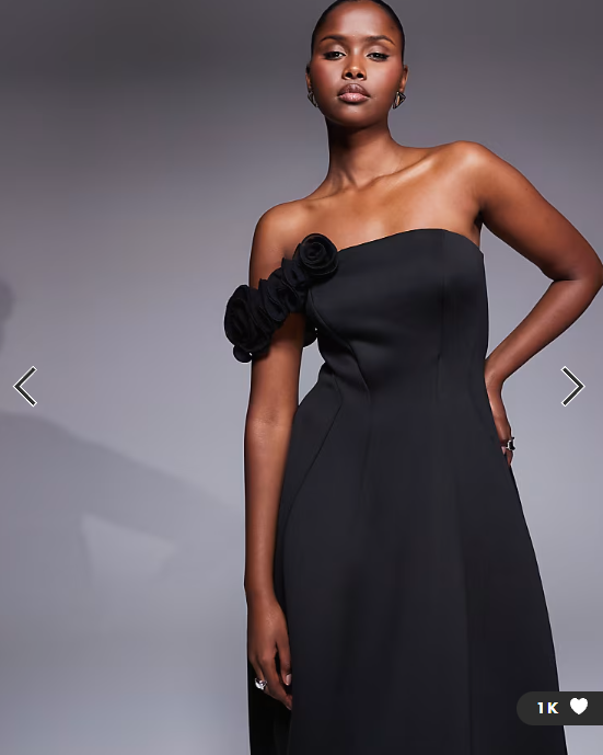 ASOS DESIGN bandeau maxi dress with flower detail in black scuba-style fabric
