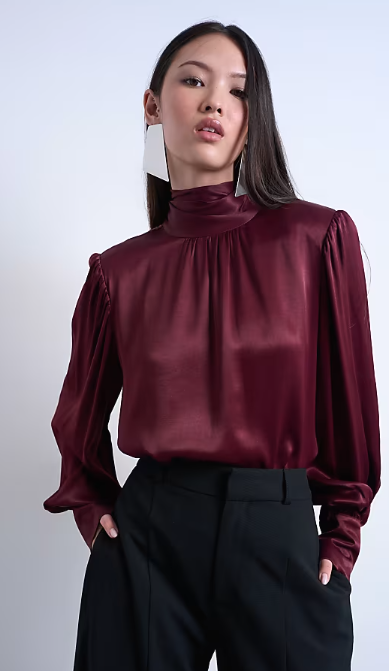 Asos - Topshop satin scarf blouse in burgundy