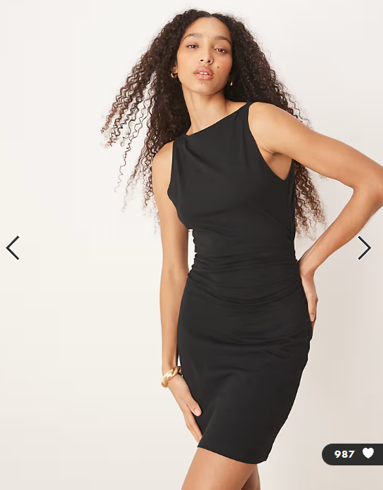 ASOS DESIGN boat neck mini dress with ruched sides in black