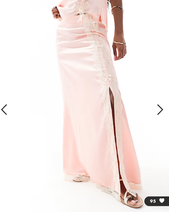 Miss Selfridge satin and lace maxi skirt co-ord in pink