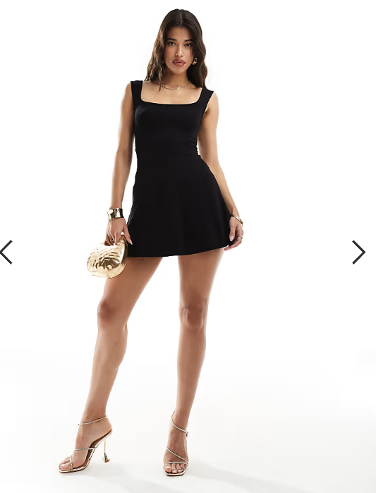 ASOS DESIGN square neck softline mini dress in black