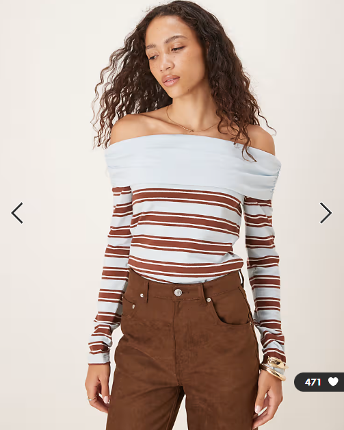 ASOS DESIGN textured stripe fold over off shoulder top in blue