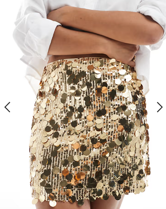 ASOS DESIGN mixed sequin mini skirt in gold