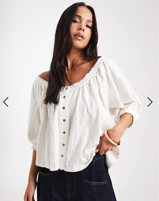 Asos - button through blouson sleeve broderie top