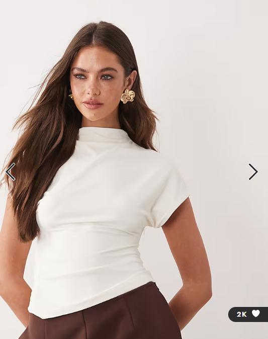 ASOS DESIGN polyamide high neck cap sleeve hardware back top in cream