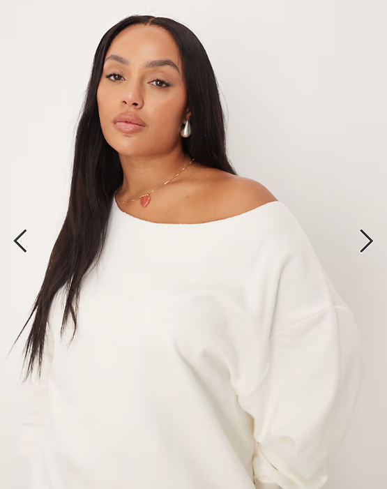 ASOS DESIGN Curve oversized off shoulder sweatshirt in white
