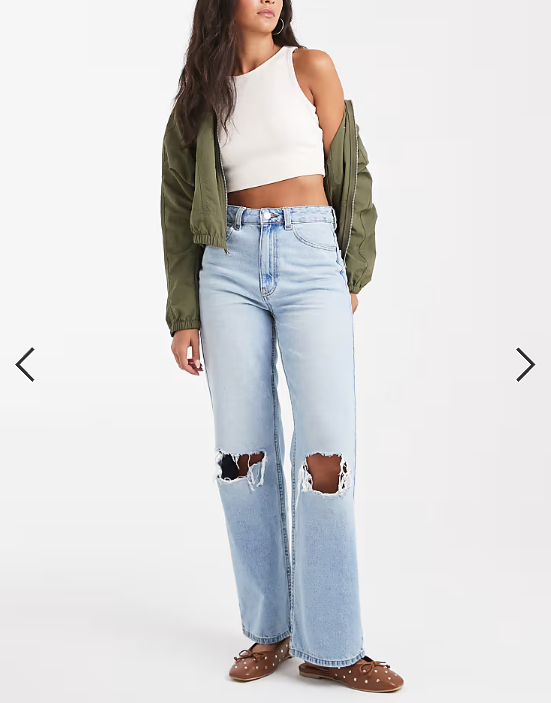ASOS DESIGN wide leg dad jeans in lightwash with knee rips