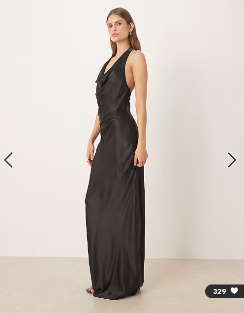 SNDYS satin cowl neck scarf detail maxi dress in black