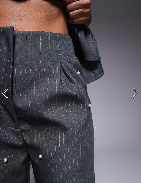 ASOS LUXE co-ord barrel trouser with pearls in grey pinstripe