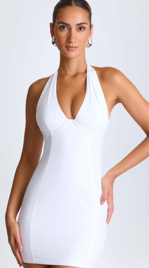 OH POLLY-Kaya Halterneck Mini Dress in White