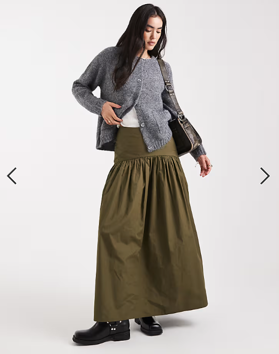 ASOS DESIGN drop waist maxi skirt in khaki