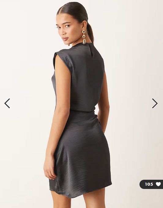 Mango ruched side satin sleeveless mini dress in grey